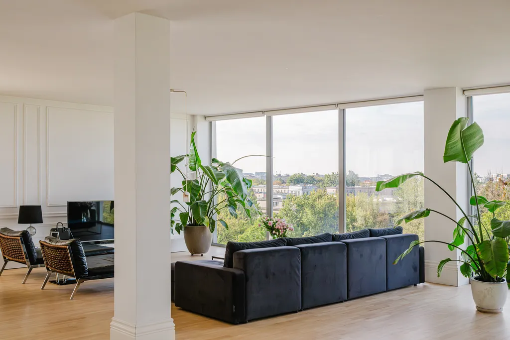 Frame from a penthouse with a city panorama
