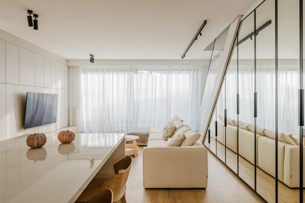 Frame from a white two-level apartment
