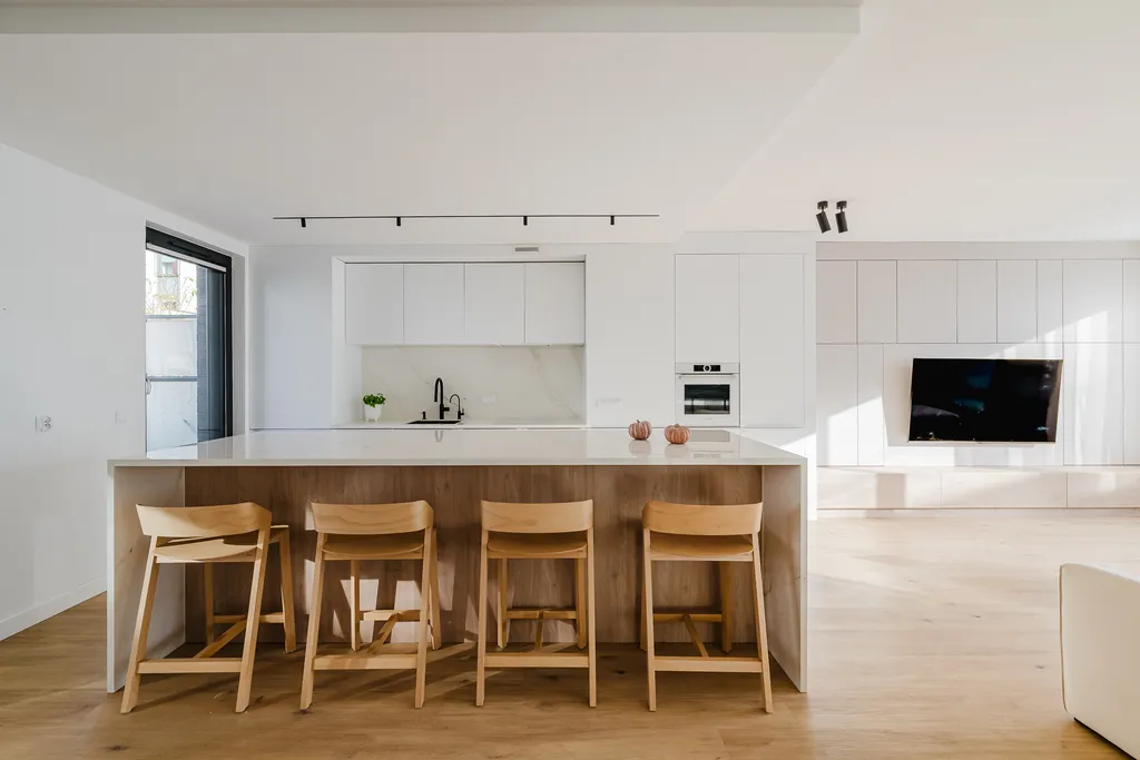 Frame from a white two-level apartment