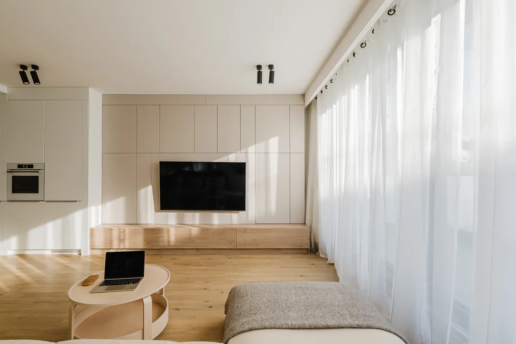 Frame from a white two-level apartment