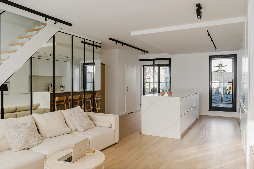 Frame from a white two-level apartment