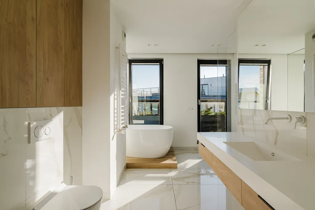 Frame from a white two-level apartment