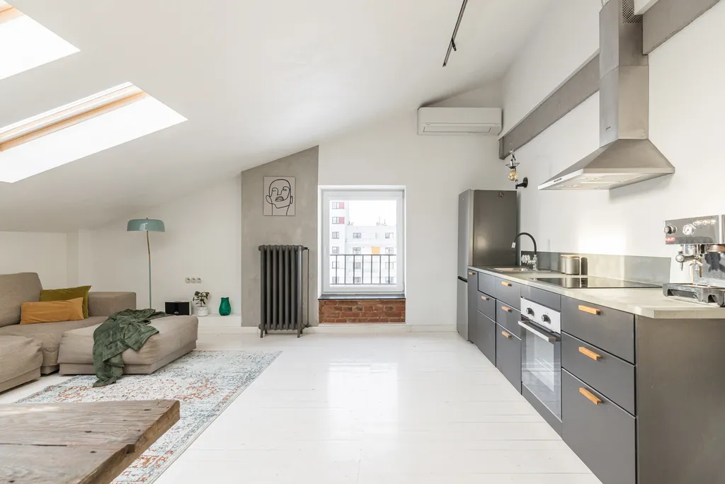 Frame from a loft-style attic apartment