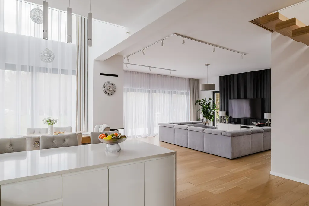 Frame from a white double-height house
