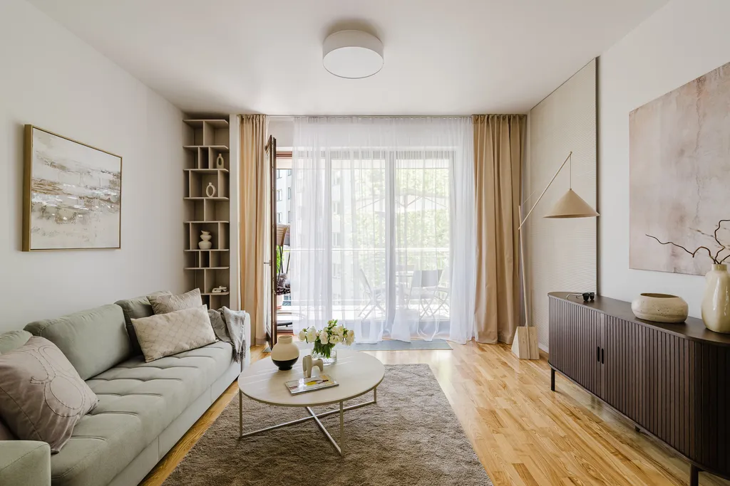 Frame from an apartment in sage and beige