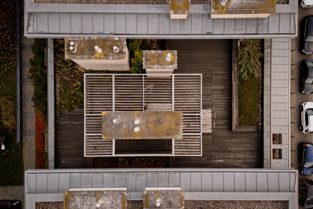 Drone view over the city rooftops
