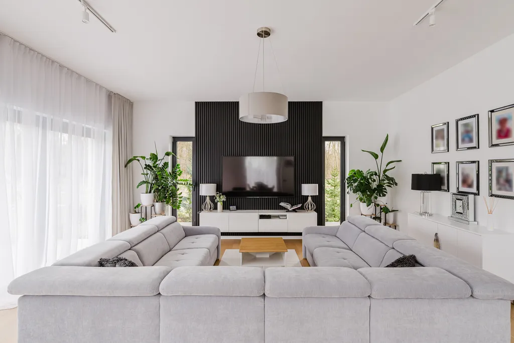 Frame from a white double-height house