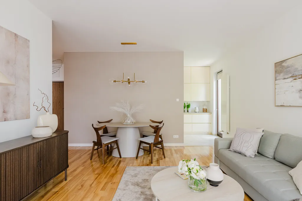 Frame from an apartment in sage and beige