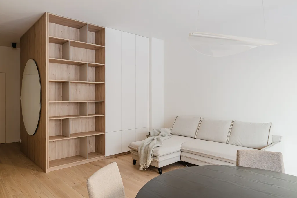 Frame from an apartment in warm beige and sand
