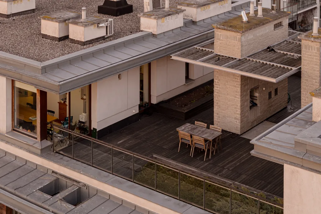 Drone view over the city rooftops