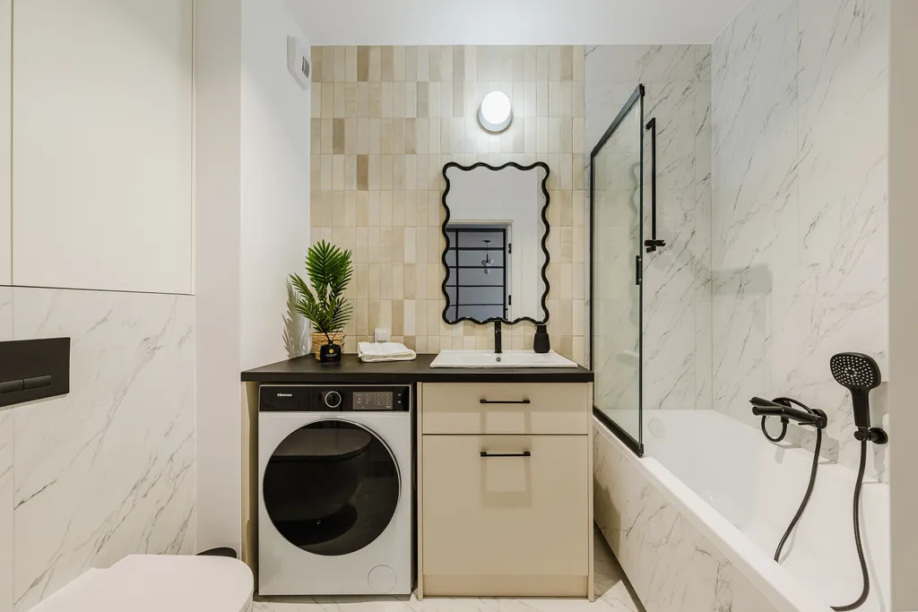 Frame from a bright apartment with wavy mirrors