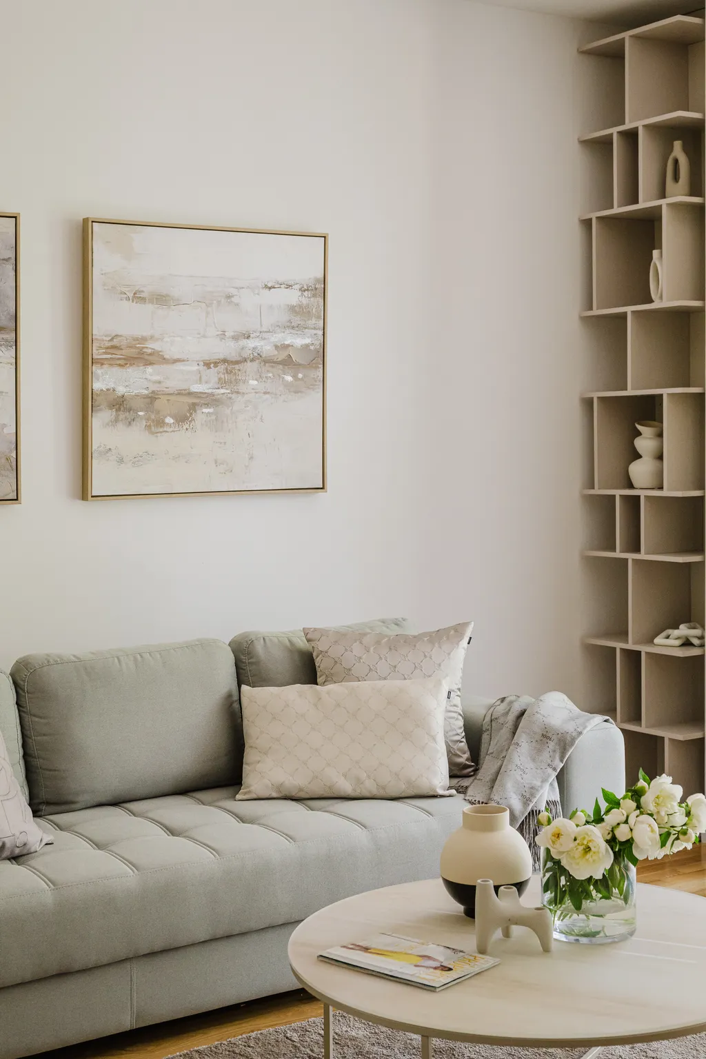 Frame from an apartment in sage and beige