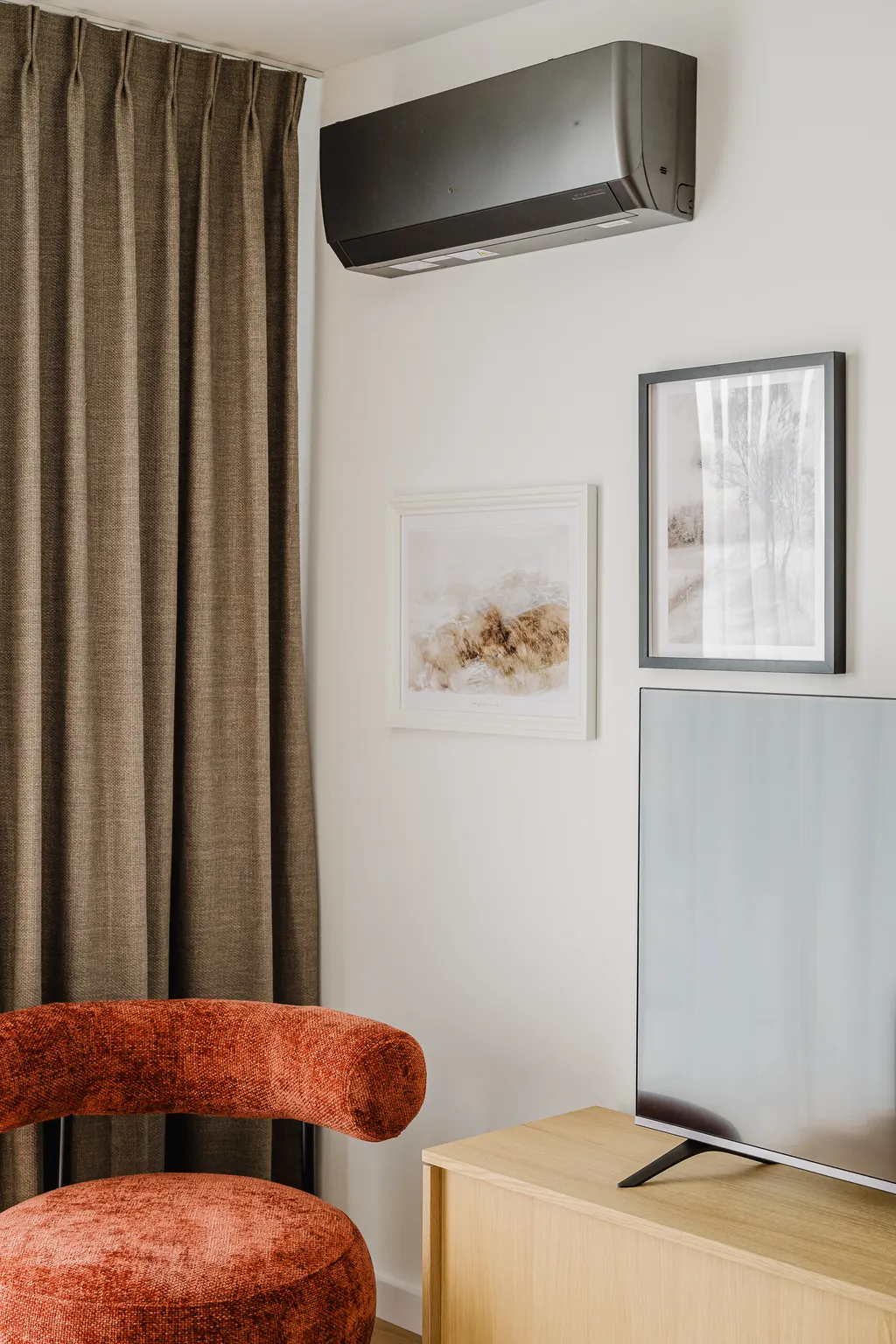 Detail from a bright apartment with wavy mirrors