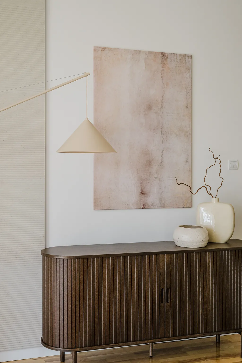 Detail from an apartment in sage and beige