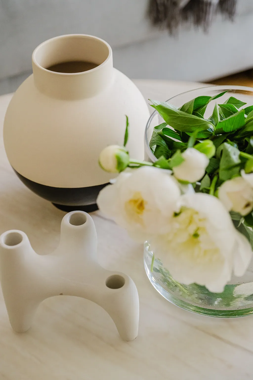 Detail from an apartment in sage and beige