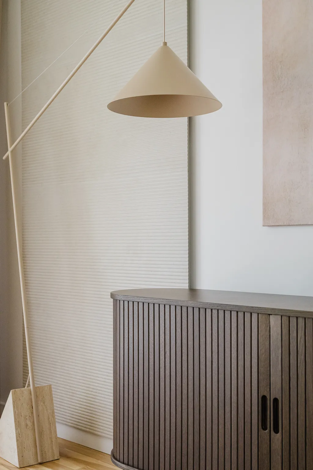 Detail from an apartment in sage and beige